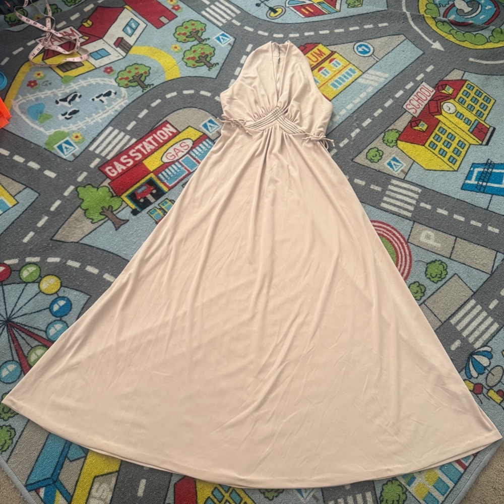 1970s nude halter maxi dress